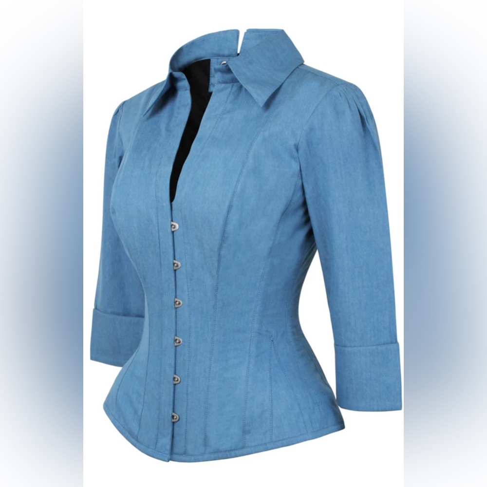 Tailored Denim Corset Shirt Corset Story Size 22 Cinched Waist